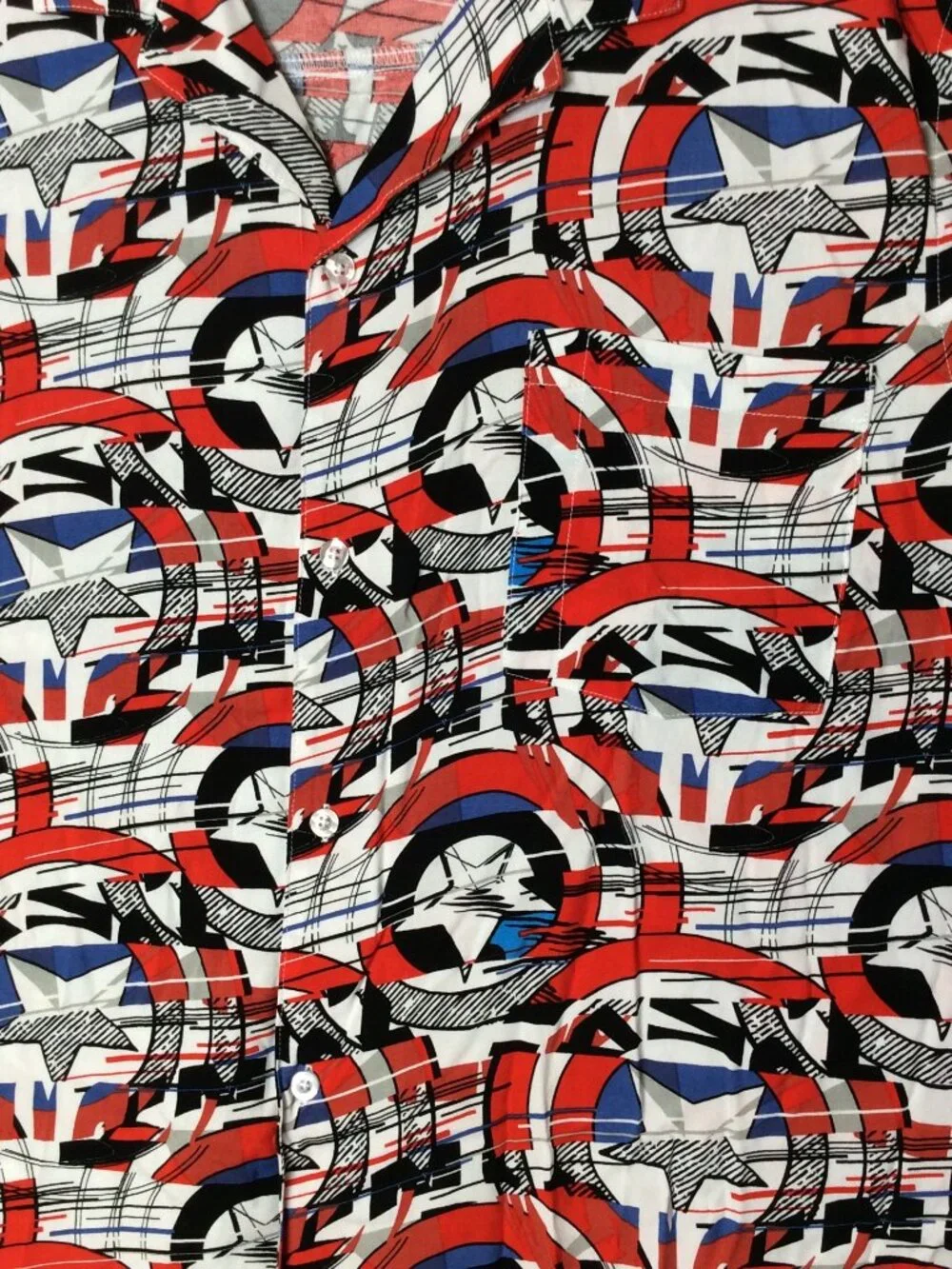 Marvel Captain America Shield Button Up Shirt Men’s 3XL Red Blue Star All Over